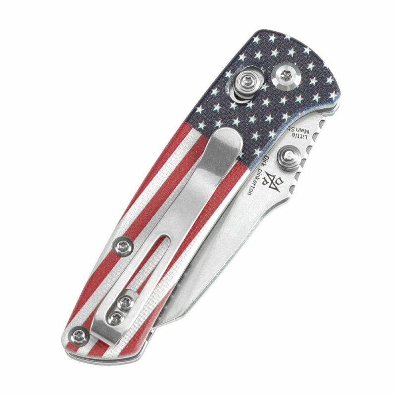 Little Main Street Cross Bar Lock Jade G10 with American Flag Handle (2.26” Stonewashed 154CM Blade) Dirk Pinkerton Design T2015V6 | Folding Pocket Knives