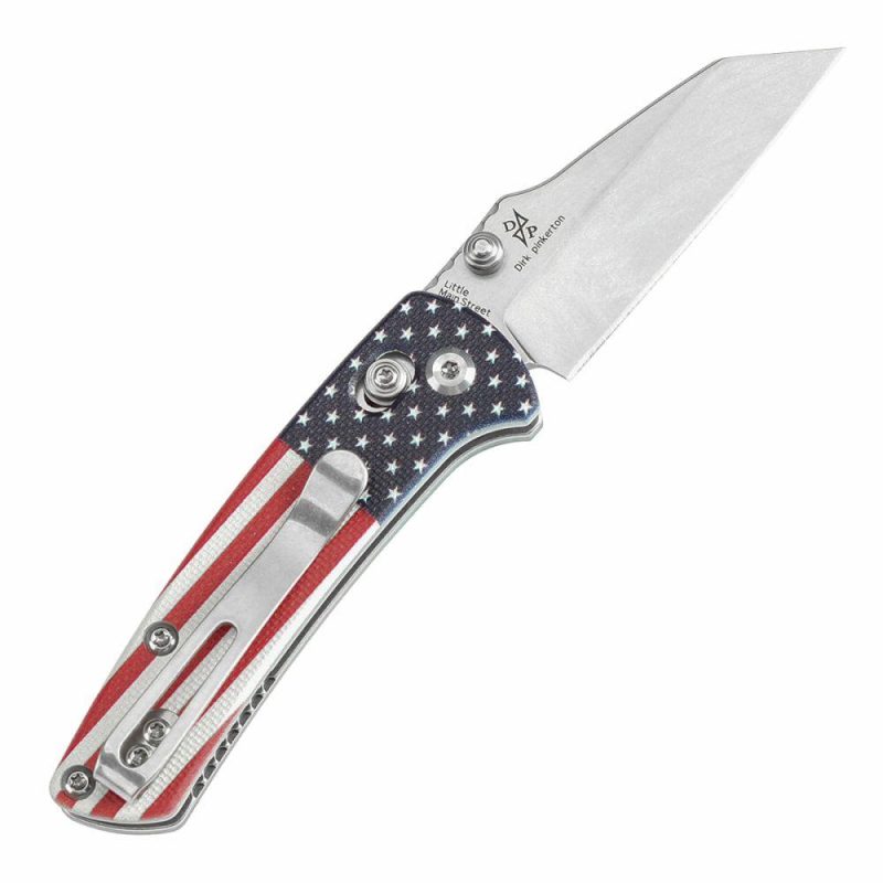 Little Main Street Cross Bar Lock Jade G10 with American Flag Handle (2.26” Stonewashed 154CM Blade) Dirk Pinkerton Design T2015V6 | Folding Pocket Knives