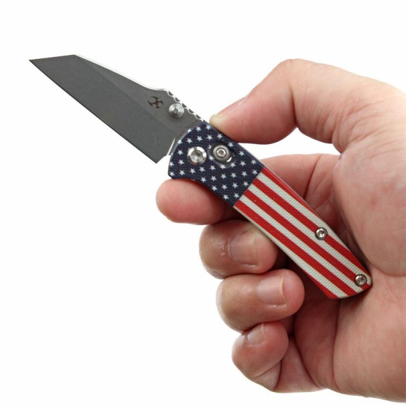 Little Main Street Cross Bar Lock Jade G10 with American Flag Handle (2.26” Stonewashed 154CM Blade) Dirk Pinkerton Design T2015V6 | Folding Pocket Knives