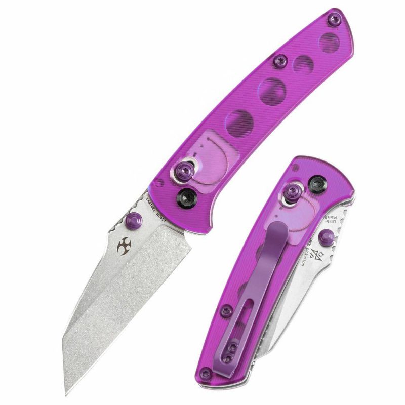 Little Main Street Cross Bar Lock Purple Acrylic Handle (2.26” Stonewashed 154CM Blade) Dirk Pinkerton Design T2015V2 | Folding Pocket Knives