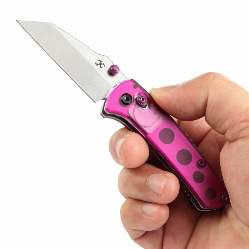 Little Main Street Cross Bar Lock Purple Acrylic Handle (2.26” Stonewashed 154CM Blade) Dirk Pinkerton Design T2015V2 | Folding Pocket Knives