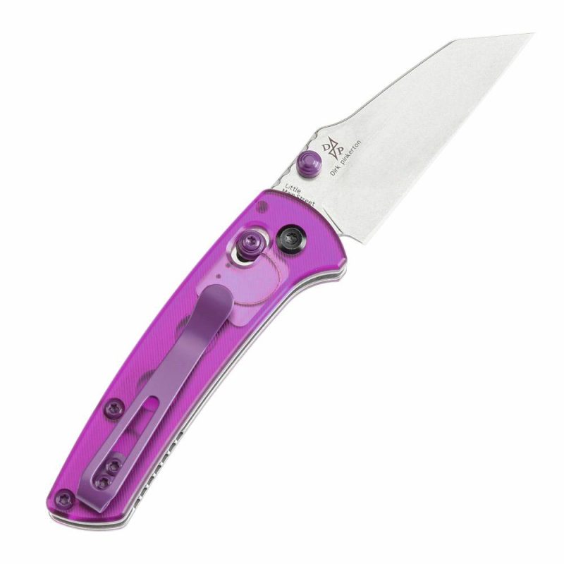 Little Main Street Cross Bar Lock Purple Acrylic Handle (2.26” Stonewashed 154CM Blade) Dirk Pinkerton Design T2015V2 | Folding Pocket Knives