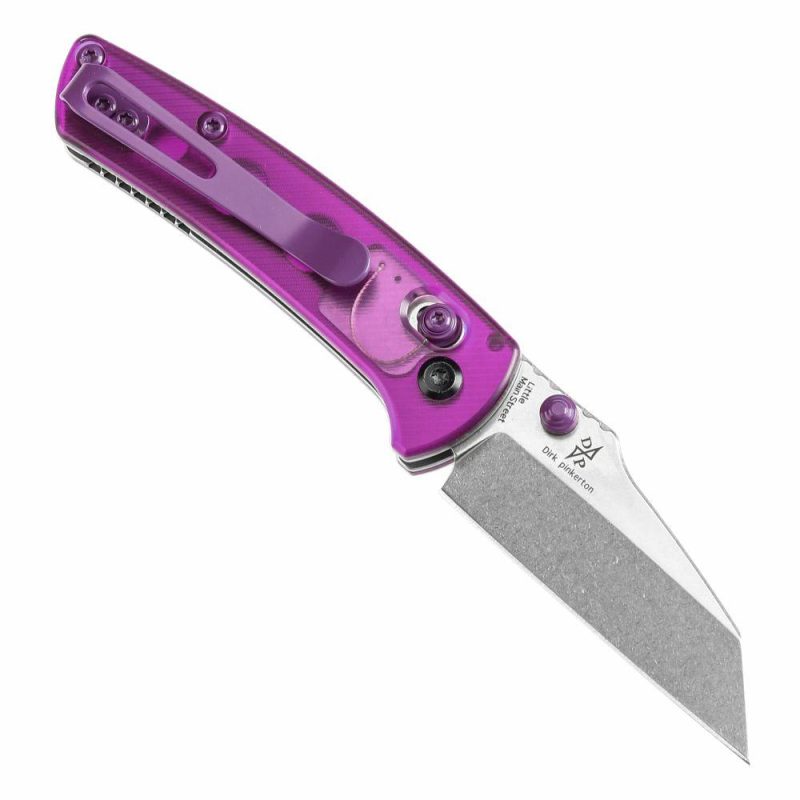 Little Main Street Cross Bar Lock Purple Acrylic Handle (2.26” Stonewashed 154CM Blade) Dirk Pinkerton Design T2015V2 | Folding Pocket Knives