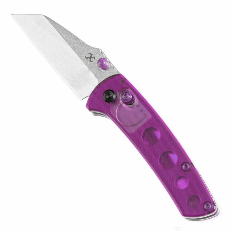 Little Main Street Cross Bar Lock Purple Acrylic Handle (2.26” Stonewashed 154CM Blade) Dirk Pinkerton Design T2015V2 | Folding Pocket Knives