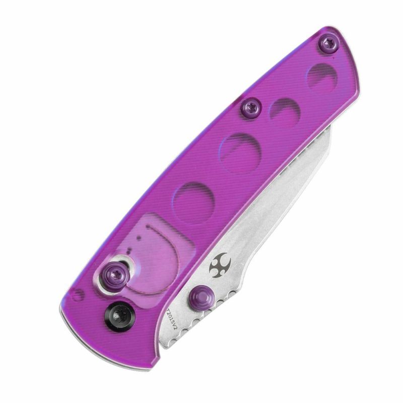 Little Main Street Cross Bar Lock Purple Acrylic Handle (2.26” Stonewashed 154CM Blade) Dirk Pinkerton Design T2015V2 | Folding Pocket Knives