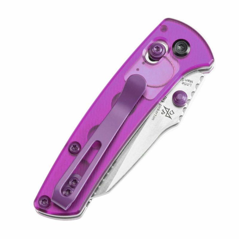 Little Main Street Cross Bar Lock Purple Acrylic Handle (2.26” Stonewashed 154CM Blade) Dirk Pinkerton Design T2015V2 | Folding Pocket Knives