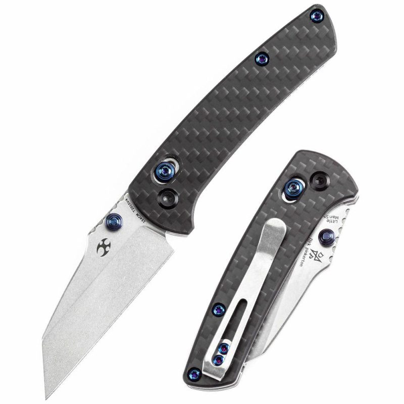 Little Main Street Cross Bar Lock Twill Carbon Fiber and G10 Handle (2.26” Stonewashed 154CM Blade) Dirk Pinkerton Design T2015V4 | Folding Pocket Knives