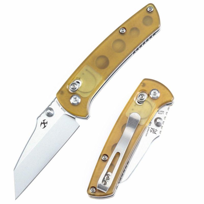 Little Main Street Cross Bar Lock Yellow PEI Handle (2.26” Stonewashed 154CM Blade) Dirk Pinkerton Design T2015V1 | Folding Pocket Knives