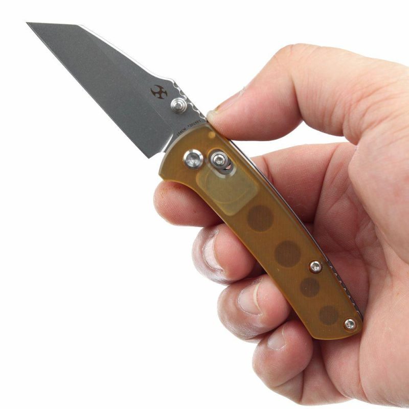 Little Main Street Cross Bar Lock Yellow PEI Handle (2.26” Stonewashed 154CM Blade) Dirk Pinkerton Design T2015V1 | Folding Pocket Knives