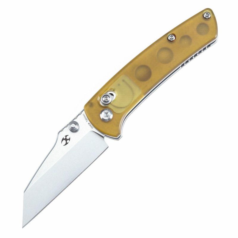 Little Main Street Cross Bar Lock Yellow PEI Handle (2.26” Stonewashed 154CM Blade) Dirk Pinkerton Design T2015V1 | Folding Pocket Knives