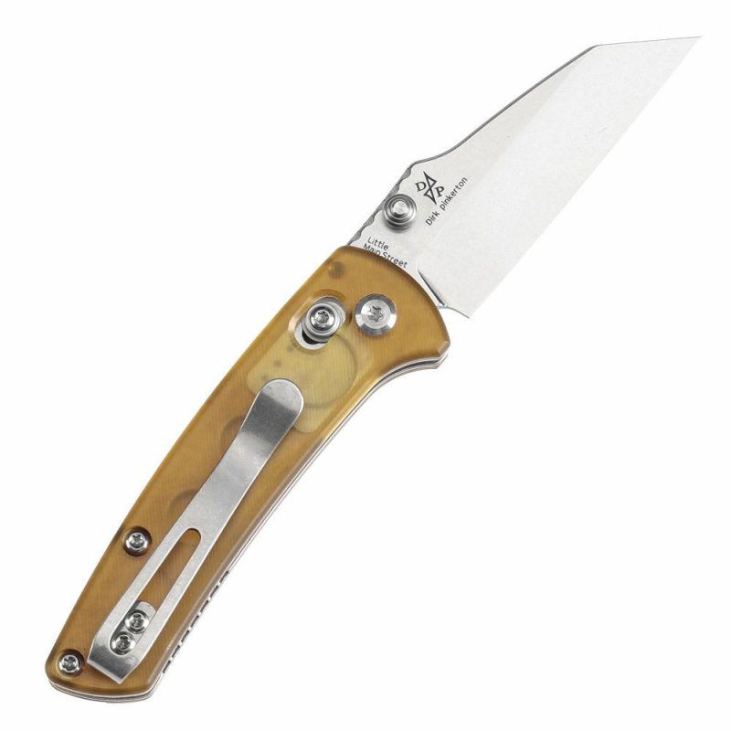 Little Main Street Cross Bar Lock Yellow PEI Handle (2.26” Stonewashed 154CM Blade) Dirk Pinkerton Design T2015V1 | Folding Pocket Knives