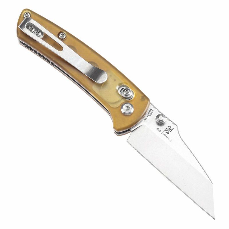 Little Main Street Cross Bar Lock Yellow PEI Handle (2.26” Stonewashed 154CM Blade) Dirk Pinkerton Design T2015V1 | Folding Pocket Knives