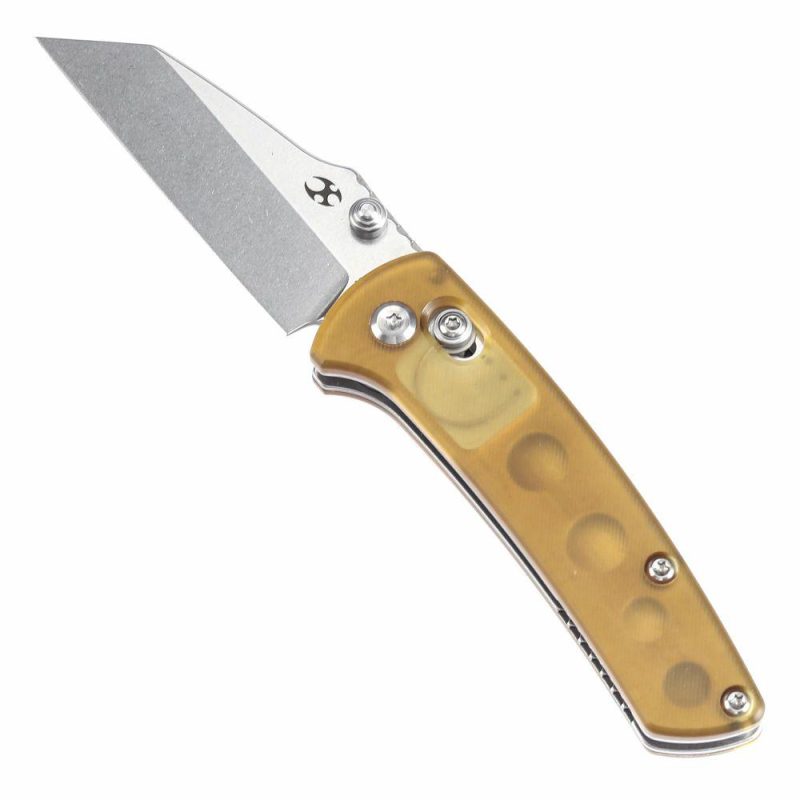 Little Main Street Cross Bar Lock Yellow PEI Handle (2.26” Stonewashed 154CM Blade) Dirk Pinkerton Design T2015V1 | Folding Pocket Knives