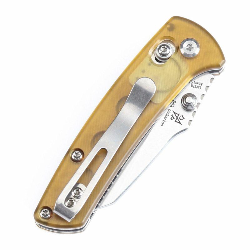 Little Main Street Cross Bar Lock Yellow PEI Handle (2.26” Stonewashed 154CM Blade) Dirk Pinkerton Design T2015V1 | Folding Pocket Knives