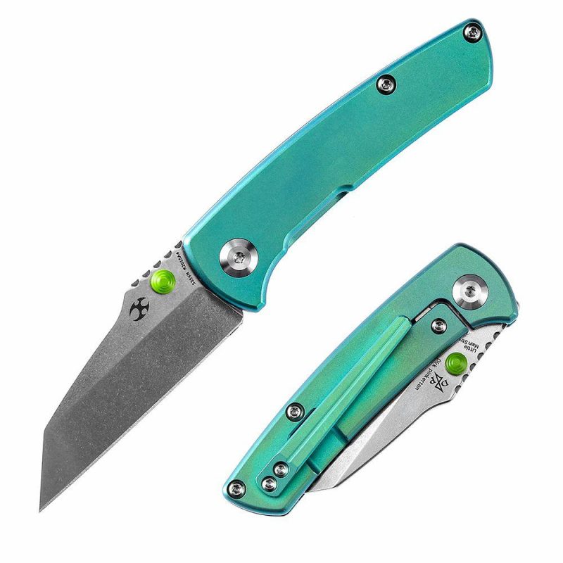 Little Main Street K2015A4 Stonewashed CPM-S35VN Green Anodized Titanium Handle with Dirk Pinkerton Design | Folding Pocket Knives