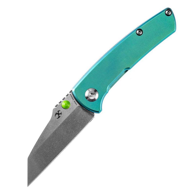 Little Main Street K2015A4 Stonewashed CPM-S35VN Green Anodized Titanium Handle with Dirk Pinkerton Design | Folding Pocket Knives