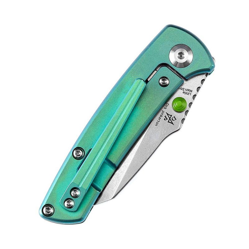 Little Main Street K2015A4 Stonewashed CPM-S35VN Green Anodized Titanium Handle with Dirk Pinkerton Design | Folding Pocket Knives