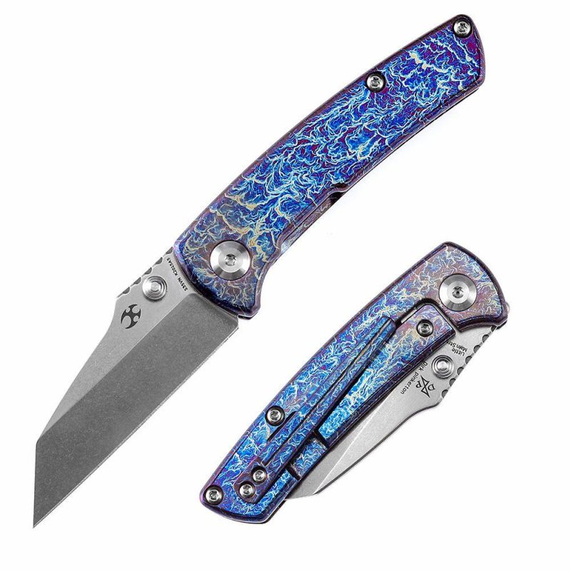 Little Main Street K2015A5 Stonewashed CPM-S35VN Lightning Strike Anodized Titanium Handle with Dirk Pinkerton Design | Folding Pocket Knives