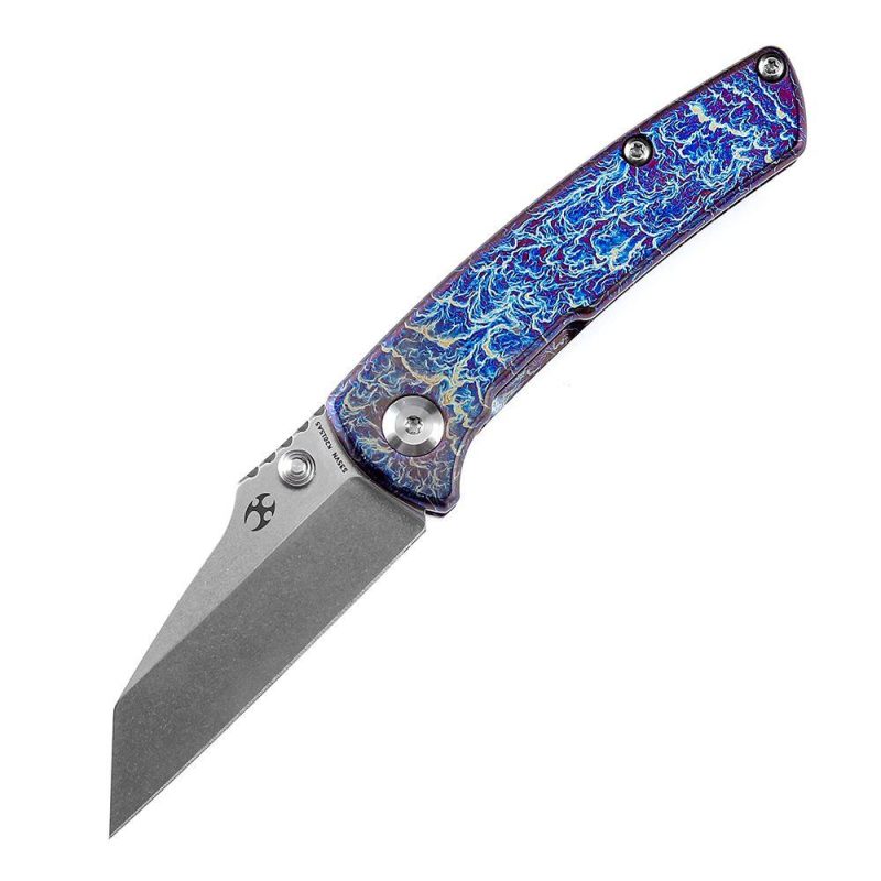 Little Main Street K2015A5 Stonewashed CPM-S35VN Lightning Strike Anodized Titanium Handle with Dirk Pinkerton Design | Folding Pocket Knives