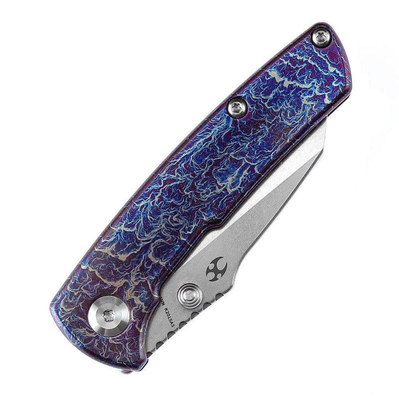 Little Main Street K2015A5 Stonewashed CPM-S35VN Lightning Strike Anodized Titanium Handle with Dirk Pinkerton Design | Folding Pocket Knives