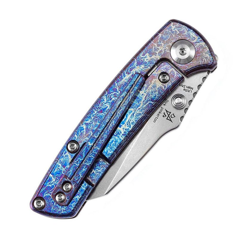 Little Main Street K2015A5 Stonewashed CPM-S35VN Lightning Strike Anodized Titanium Handle with Dirk Pinkerton Design | Folding Pocket Knives