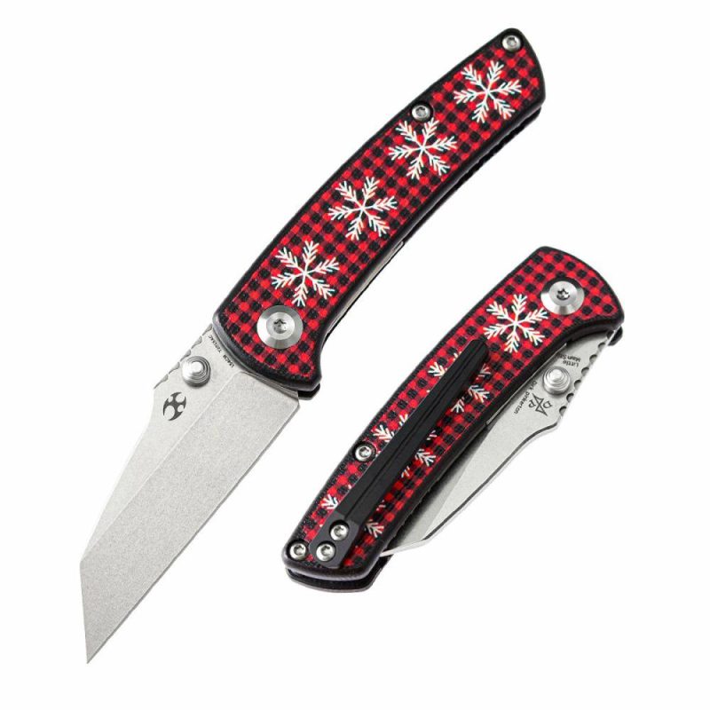 Little Main Street Thumb Studs Knife G10 with Snowflake Print Handle (2.26” 154CM Blade) Dirk Pinkerton Design -T2015AC | Folding Pocket Knives