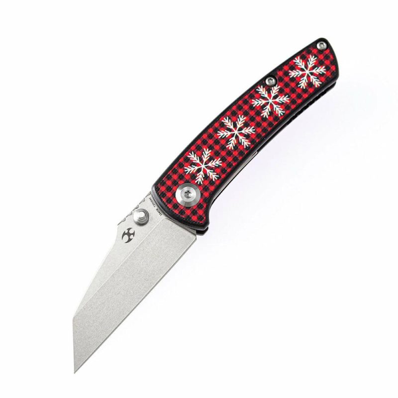 Little Main Street Thumb Studs Knife G10 with Snowflake Print Handle (2.26” 154CM Blade) Dirk Pinkerton Design -T2015AC | Folding Pocket Knives