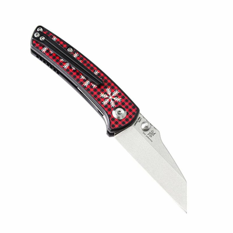 Little Main Street Thumb Studs Knife G10 with Snowflake Print Handle (2.26” 154CM Blade) Dirk Pinkerton Design -T2015AC | Folding Pocket Knives