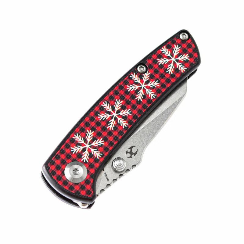 Little Main Street Thumb Studs Knife G10 with Snowflake Print Handle (2.26” 154CM Blade) Dirk Pinkerton Design -T2015AC | Folding Pocket Knives