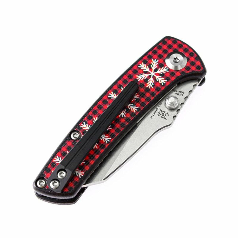 Little Main Street Thumb Studs Knife G10 with Snowflake Print Handle (2.26” 154CM Blade) Dirk Pinkerton Design -T2015AC | Folding Pocket Knives