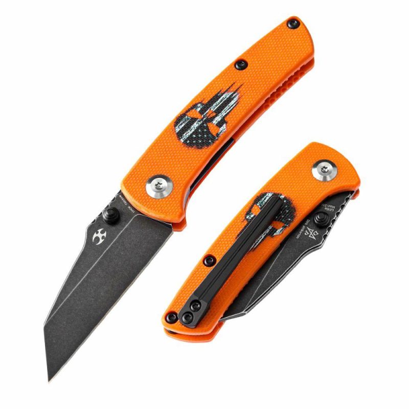 Little Main Street Thumb Studs Knife Orange G10 with Skull Print Handle (2.26” 154CM Blade) Dirk Pinkerton Design -T2015AW | Folding Pocket Knives