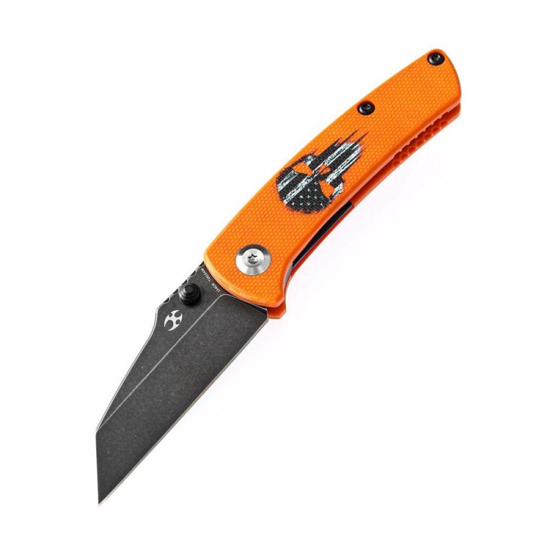 Little Main Street Thumb Studs Knife Orange G10 with Skull Print Handle (2.26” 154CM Blade) Dirk Pinkerton Design -T2015AW | Folding Pocket Knives