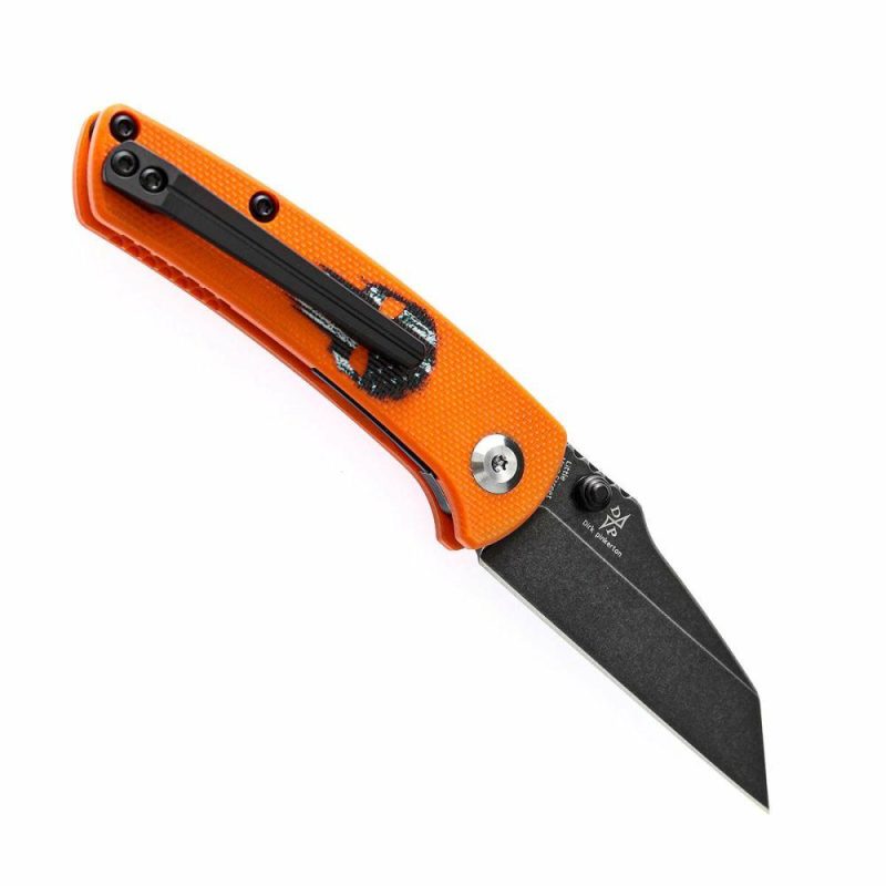 Little Main Street Thumb Studs Knife Orange G10 with Skull Print Handle (2.26” 154CM Blade) Dirk Pinkerton Design -T2015AW | Folding Pocket Knives