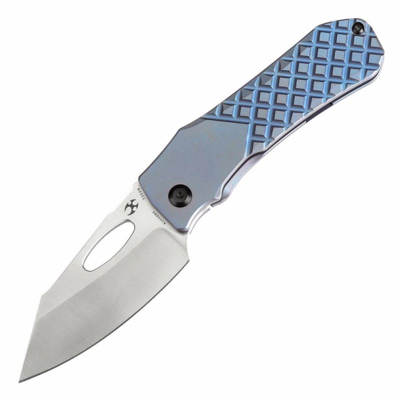 Loki Thumb Hole Knife Blue Anodized Titanium with Frag Pattern Handle (2.99”CPM S35VN Blade)Steven Dunnuck Design-K1058B6 Blue | Folding Pocket Knives