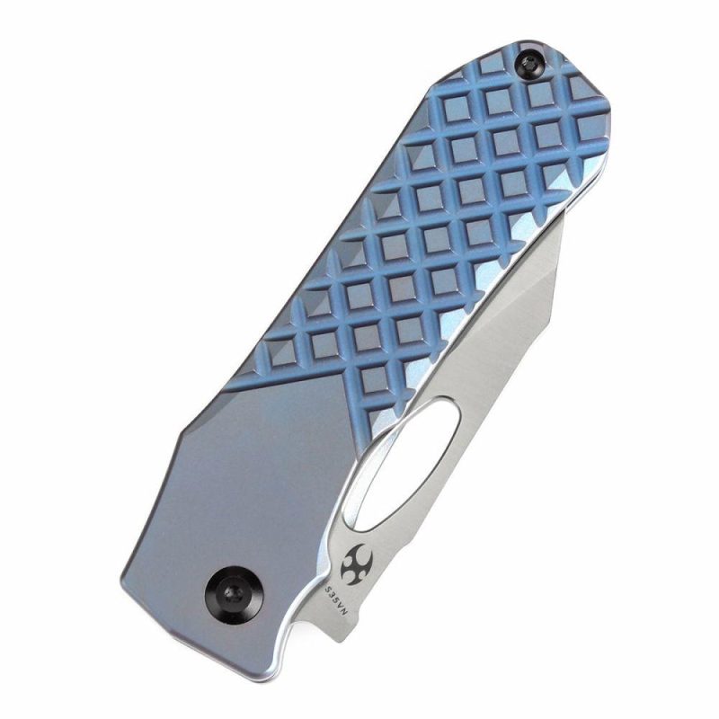 Loki Thumb Hole Knife Blue Anodized Titanium with Frag Pattern Handle (2.99”CPM S35VN Blade)Steven Dunnuck Design-K1058B6 Blue | Folding Pocket Knives