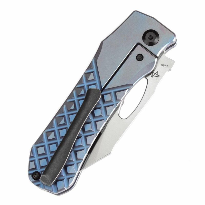 Loki Thumb Hole Knife Blue Anodized Titanium with Frag Pattern Handle (2.99”CPM S35VN Blade)Steven Dunnuck Design-K1058B6 Blue | Folding Pocket Knives