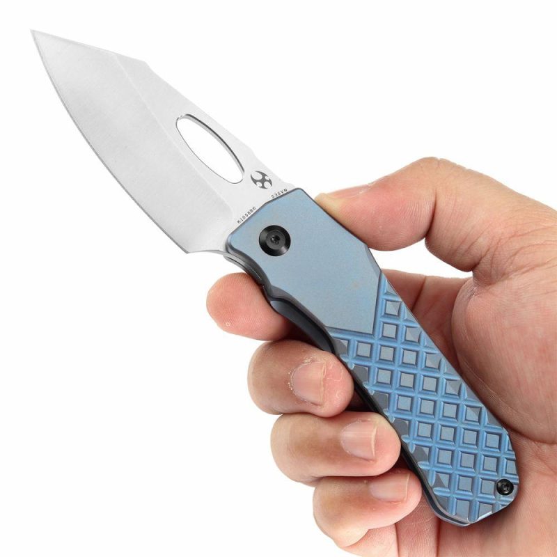 Loki Thumb Hole Knife Blue Anodized Titanium with Frag Pattern Handle (2.99”CPM S35VN Blade)Steven Dunnuck Design-K1058B6 Blue | Folding Pocket Knives