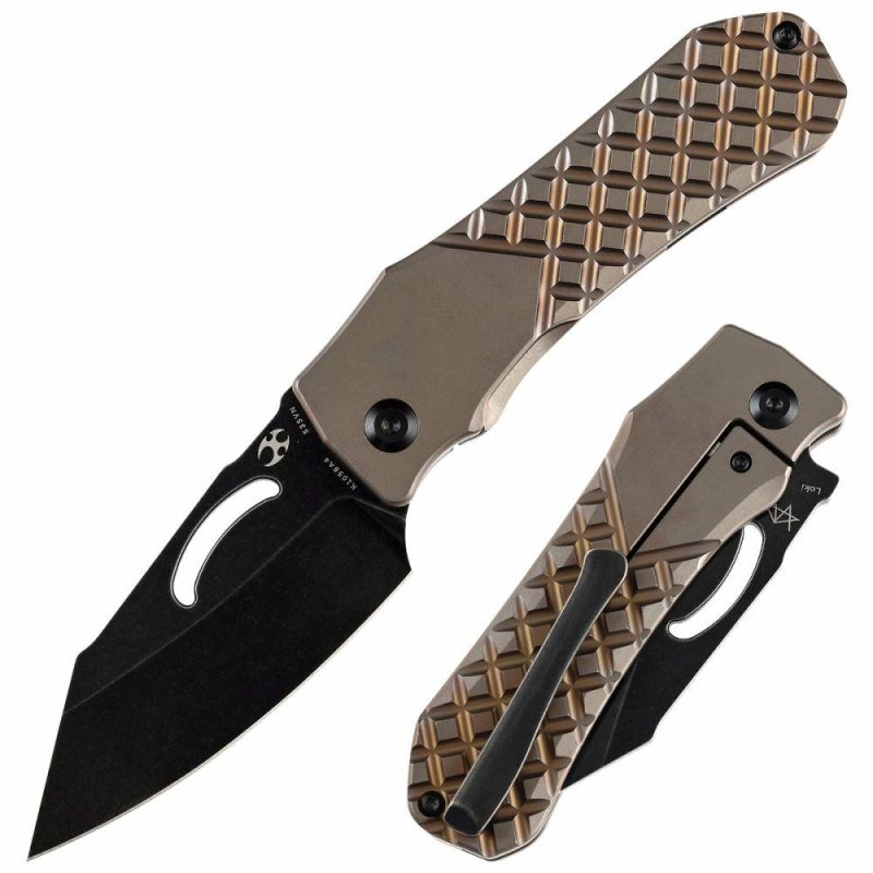 Loki Thumb Hole Knife Bronze Anodized Titanium with Frag Pattern Handle (2.99”CPM S35VN Blade)Steven Dunnuck Design-K1058A4 Bronze/Black | Folding Pocket Knives