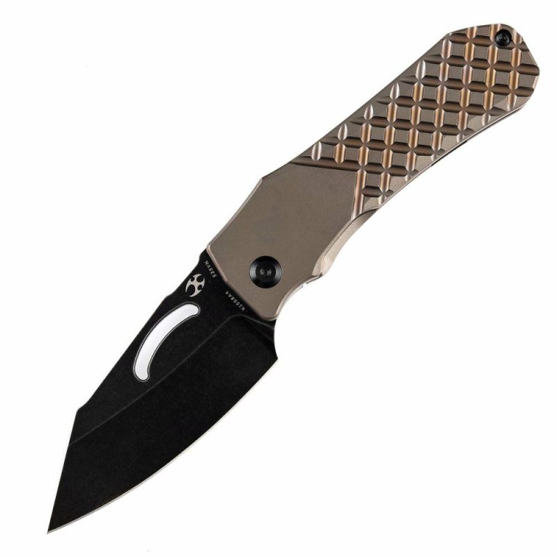 Loki Thumb Hole Knife Bronze Anodized Titanium with Frag Pattern Handle (2.99”CPM S35VN Blade)Steven Dunnuck Design-K1058A4 Bronze/Black | Folding Pocket Knives