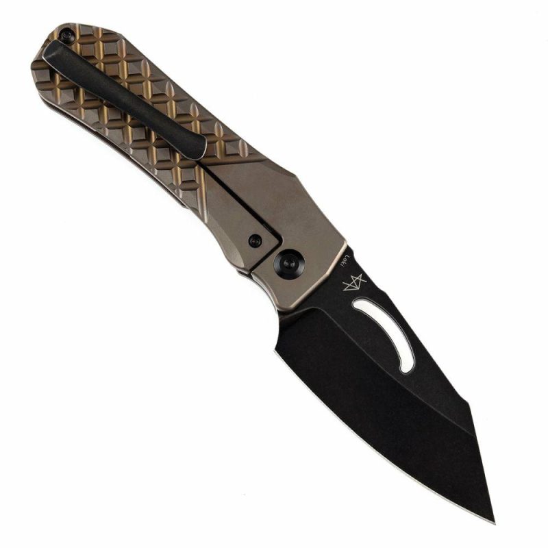 Loki Thumb Hole Knife Bronze Anodized Titanium with Frag Pattern Handle (2.99”CPM S35VN Blade)Steven Dunnuck Design-K1058A4 Bronze/Black | Folding Pocket Knives