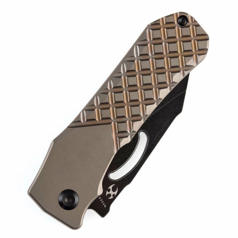 Loki Thumb Hole Knife Bronze Anodized Titanium with Frag Pattern Handle (2.99”CPM S35VN Blade)Steven Dunnuck Design-K1058A4 Bronze/Black | Folding Pocket Knives