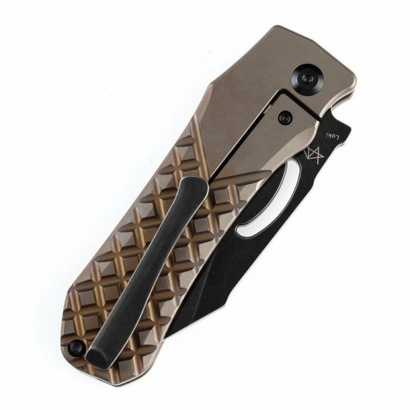 Loki Thumb Hole Knife Bronze Anodized Titanium with Frag Pattern Handle (2.99”CPM S35VN Blade)Steven Dunnuck Design-K1058A4 Bronze/Black | Folding Pocket Knives