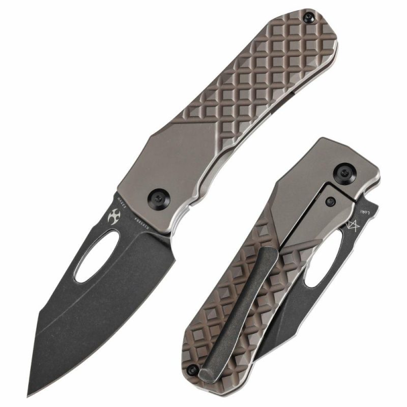 Loki Thumb Hole Knife Bronzed Anodized Titanium with Frag Pattern Handle (2.99”CPM S35VN Blade)Steven Dunnuck Design-K1058B4 Bronze/Black | Folding Pocket Knives