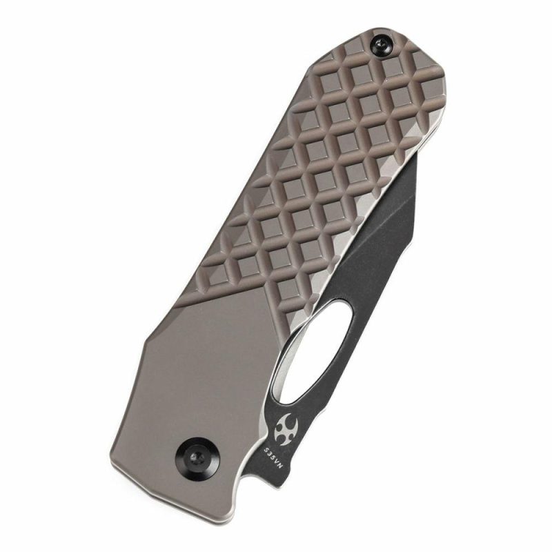 Loki Thumb Hole Knife Bronzed Anodized Titanium with Frag Pattern Handle (2.99”CPM S35VN Blade)Steven Dunnuck Design-K1058B4 Bronze/Black | Folding Pocket Knives