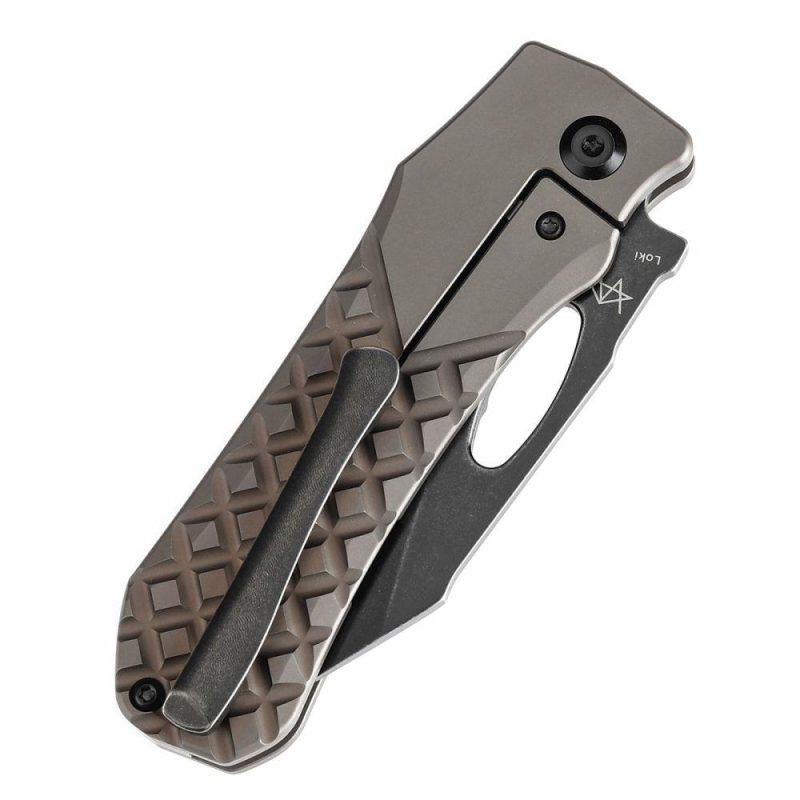 Loki Thumb Hole Knife Bronzed Anodized Titanium with Frag Pattern Handle (2.99”CPM S35VN Blade)Steven Dunnuck Design-K1058B4 Bronze/Black | Folding Pocket Knives