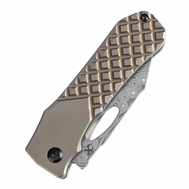 Loki Thumb Hole Knife Bronzed Anodized Titanium with Frag Pattern Handle (2.99”Damascus Blade)Steven Dunnuck Design-K1058B5 Bronze/Black | Folding Pocket Knives