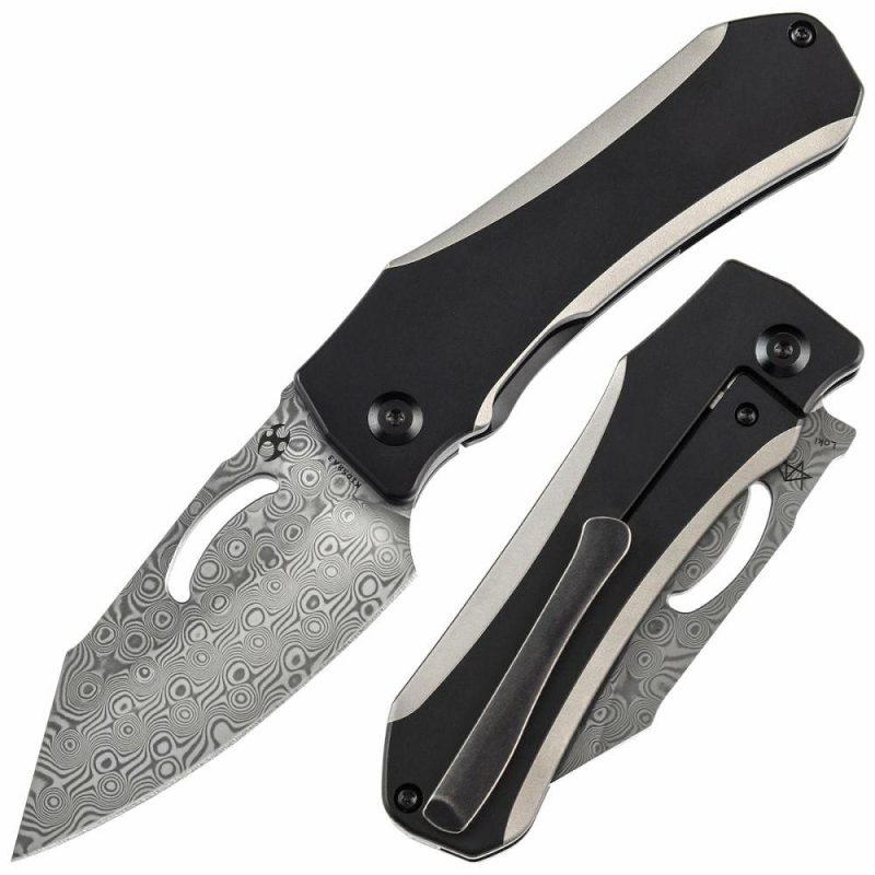 Loki Thumb Hole Knife Plain & Black Anodized Titanium Handle (2.99”Damascus Blade)Steven Dunnuck Design-K1058A3 Black | Folding Pocket Knives