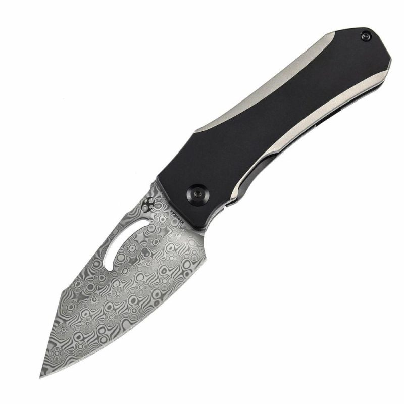 Loki Thumb Hole Knife Plain & Black Anodized Titanium Handle (2.99”Damascus Blade)Steven Dunnuck Design-K1058A3 Black | Folding Pocket Knives