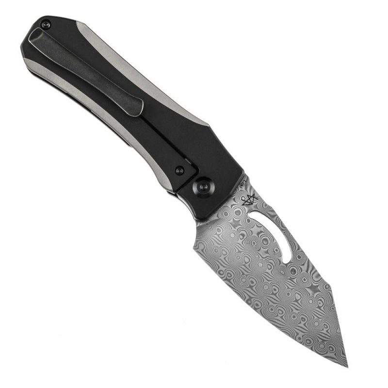 Loki Thumb Hole Knife Plain & Black Anodized Titanium Handle (2.99”Damascus Blade)Steven Dunnuck Design-K1058A3 Black | Folding Pocket Knives