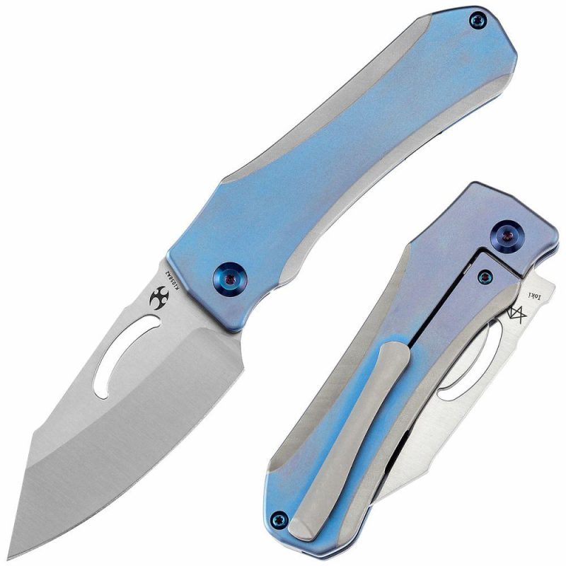 Loki Thumb Hole Knife Plain & Blue Anodized Titanium Handle (2.99”CPM-S35VN Blade)Steven Dunnuck Design-K1058A2 Blue | Folding Pocket Knives